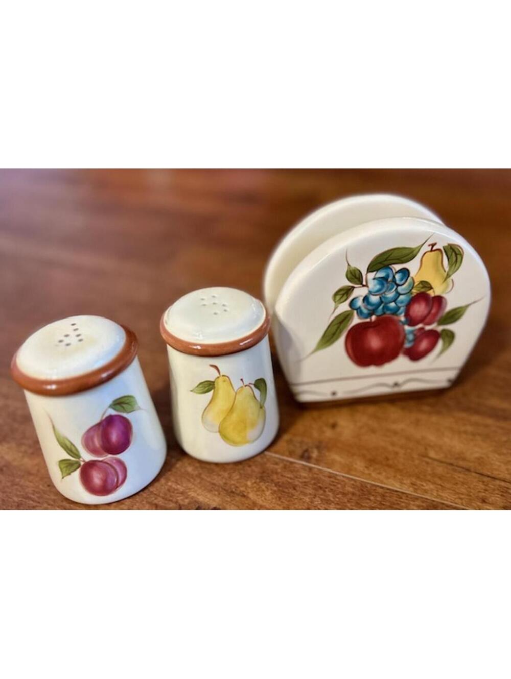 Fruit-Themed Ceramic Salt and Pepper Shakers with Napkin Holder